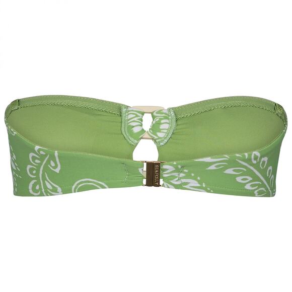 SEAFOLLY Bandeau Bra Bikini Top Women 6 Green Tea Floral Print Ring Details NEW - Picture 3 of 11